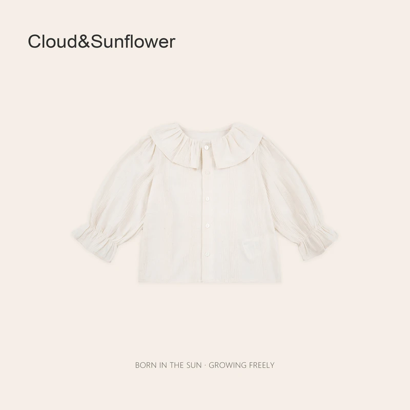 女童纯色蕾丝大翻领长袖休闲打底衫1112964