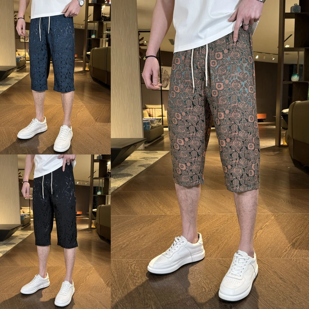 民族风透气修身夏季休闲裤运动男士时尚七分裤休闲裤潮流男裤子