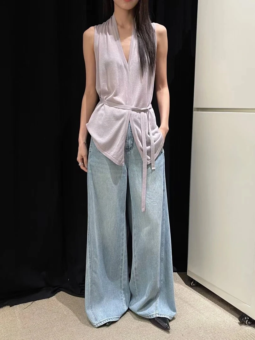 SHIYING显瘦高级2025夏季新款天丝坎袖气质收腰针织上衣女