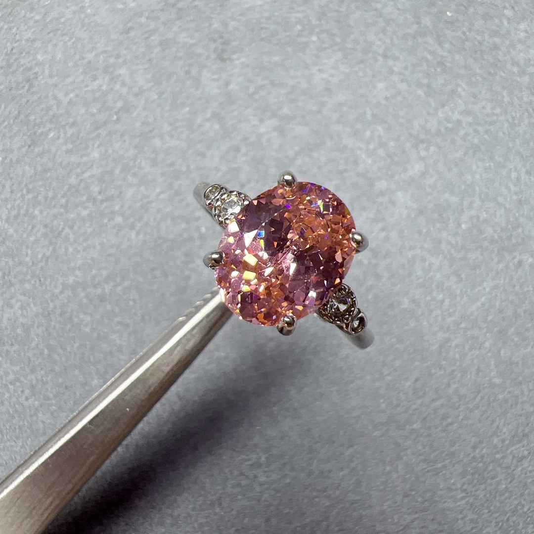 双色碧玺 帕帕拉契色粉橙高级色全净体碧玺 S925银轻奢戒指-077