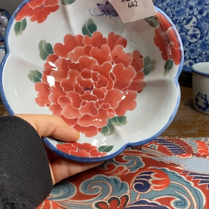 青花瓷景德镇手绘微瑕牡丹花边碗