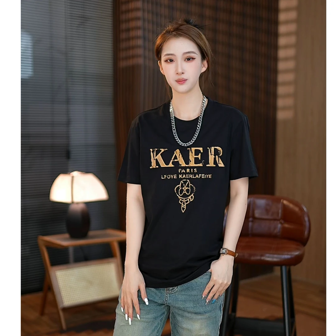 MOCANEE/慕卡仑男士夏季爆款金标卡尔字母大老头图标微阔透气T恤