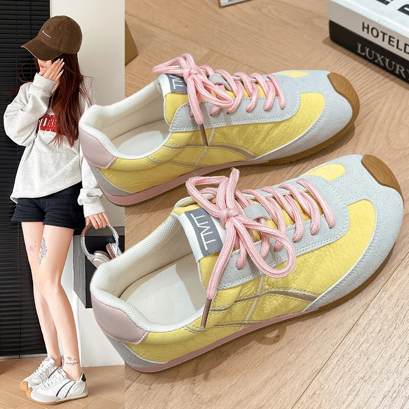 阿甘德训鞋女2025春秋新款复古拼色平底透气百搭休闲运动板鞋女鞋