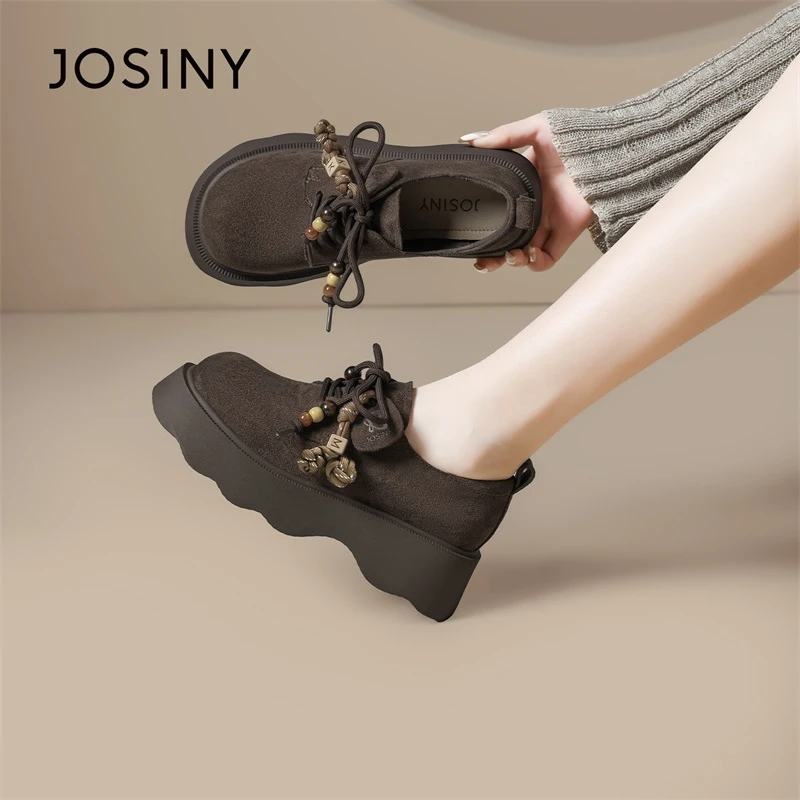 卓诗尼挂坠绒面乐福鞋女2025秋季新款休闲复古厚底增高软底女鞋