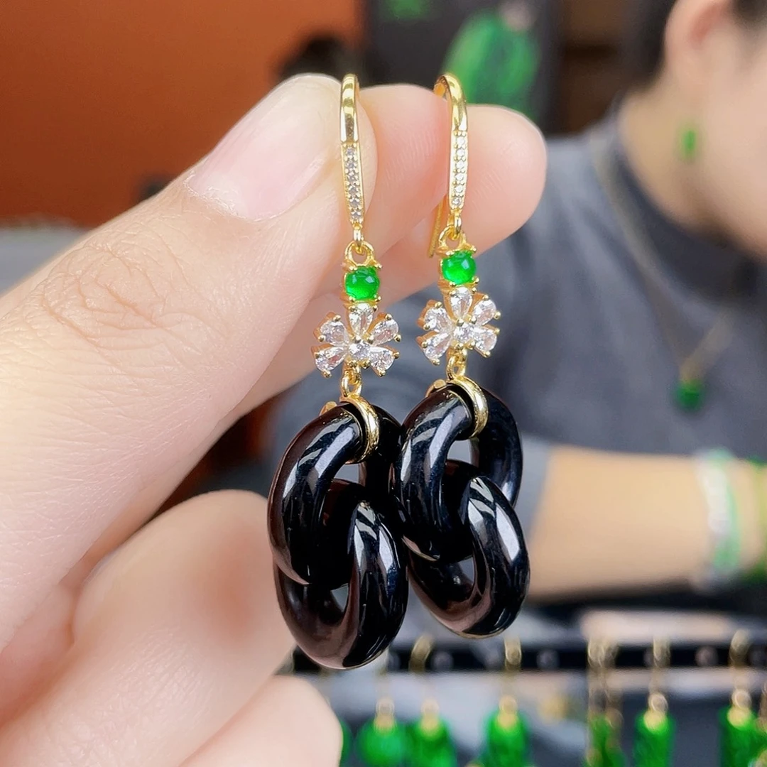 翡翠银S925镶嵌耳饰