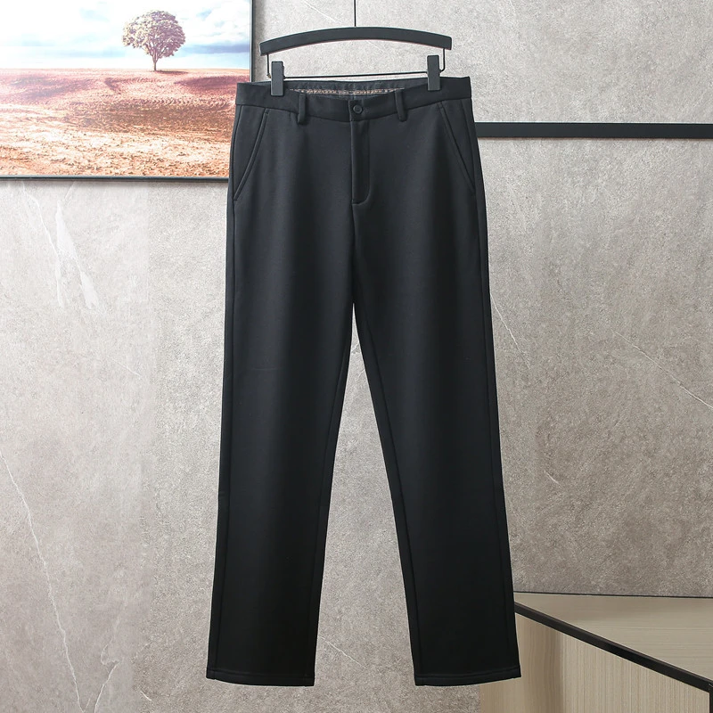 绵羊毛混纺！品牌撤柜黑色加绒休闲裤男款冬季保暖商务毛呢直筒裤