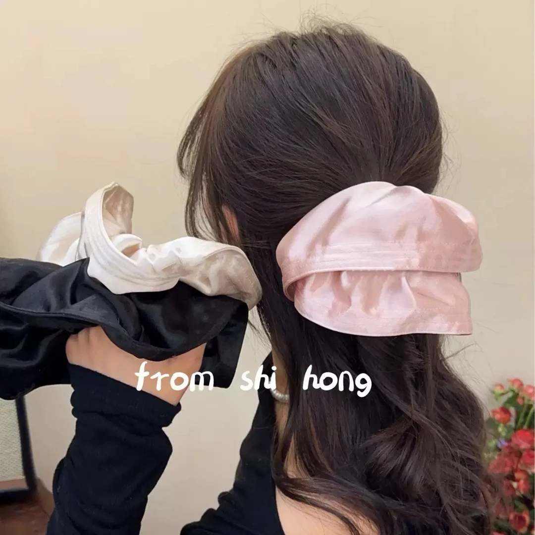 法式复古珠光缎大肠发圈高级感气质纯色后脑勺马尾发绳超大号头绳