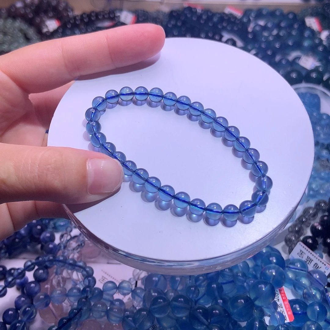 天然辰砂毕业级魔鬼蓝海蓝宝手串5mm+