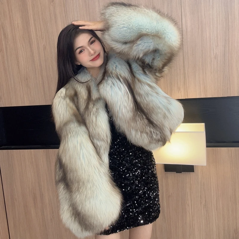 2025新款进口稀有高贵蓝金岛狐狸毛整皮皮草外套女短款