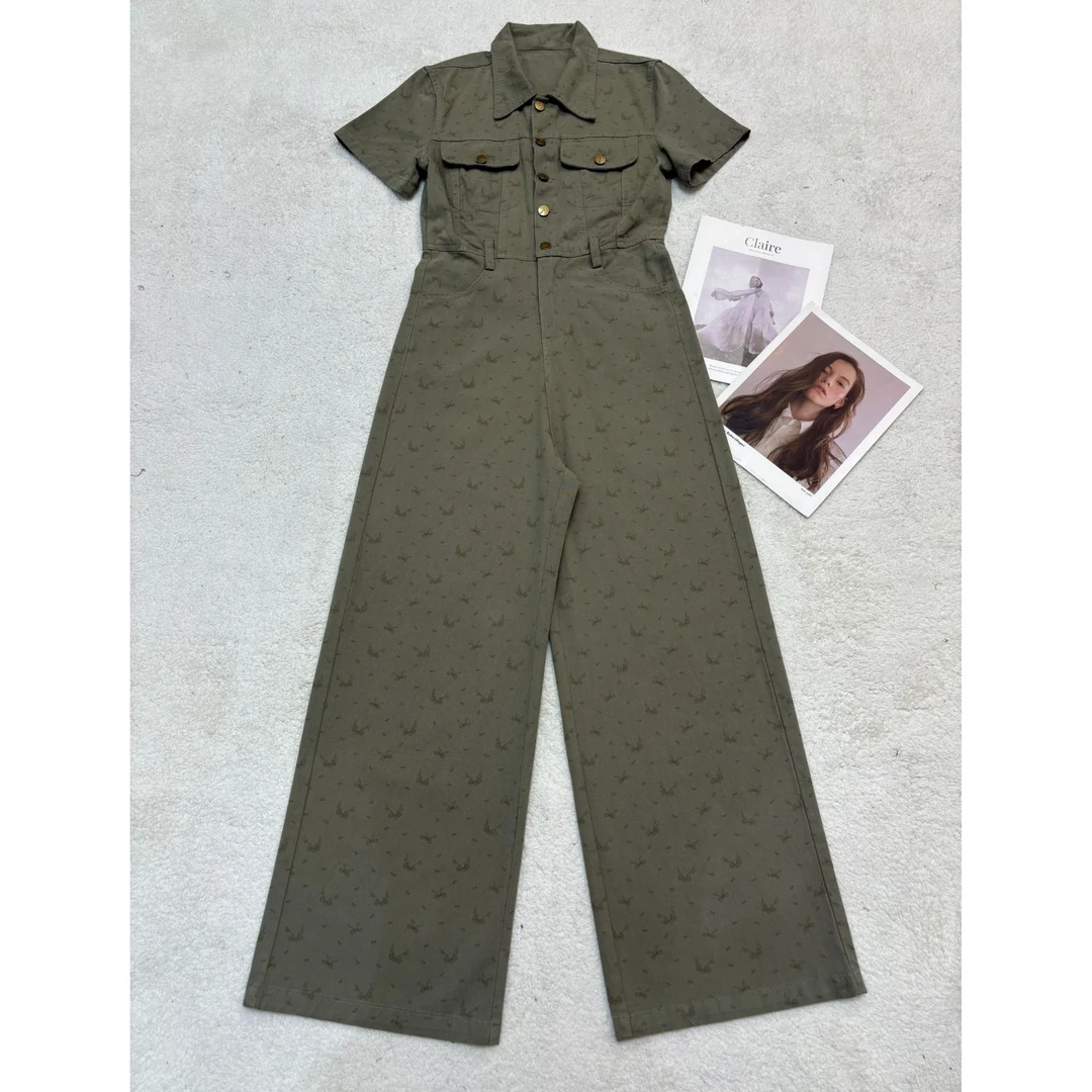 2025新款设计感碎花高腰显瘦直筒牛仔连体裤25061-1