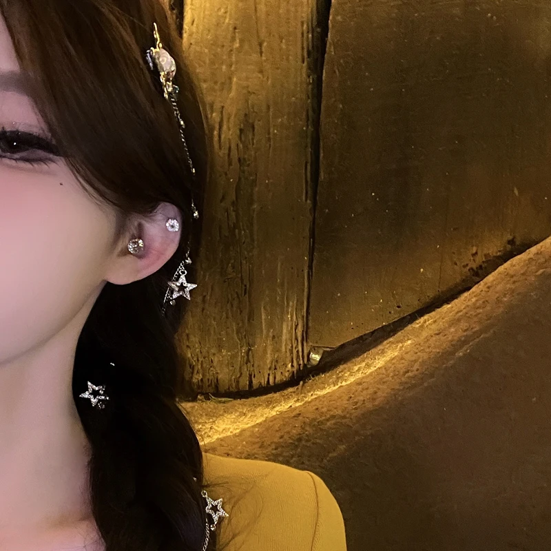 甜酷辣妹气质五角星流苏编发链发夹y2k高级感刘海发饰