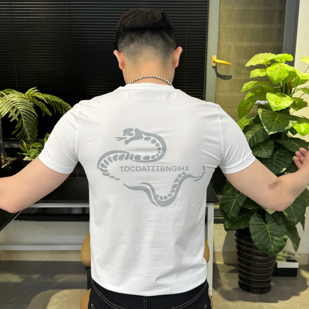 2025夏季新款蛇年限定前后创意印花男士修身短袖百搭半袖弹力T11
