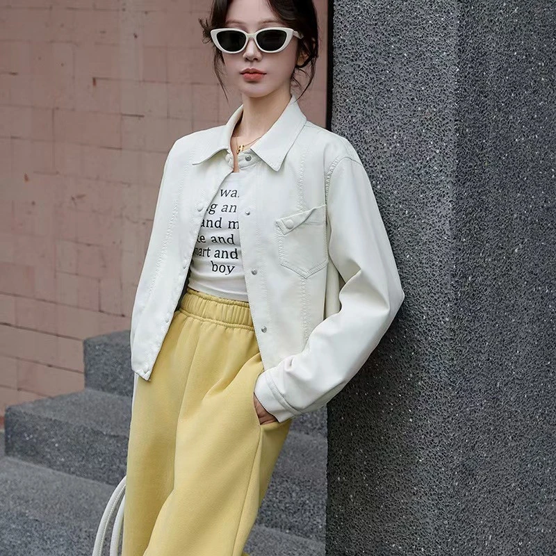 2025新款春装韩版宽松翻领PU皮衣女长袖百搭显瘦皮夹克外套上衣潮