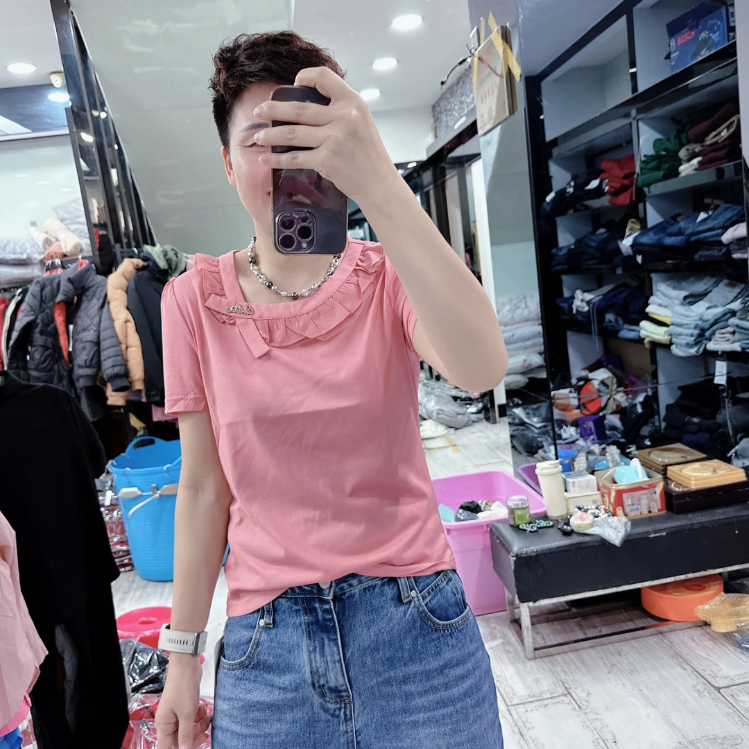 韩货高级丝光棉冰凉小歪圆领4色上衣8603