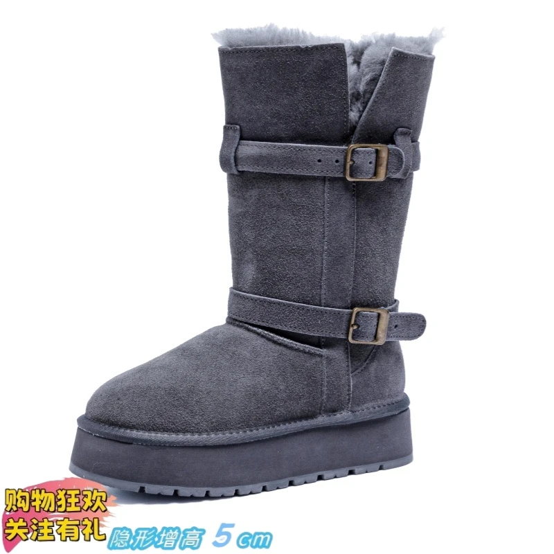 高筒灰色雪地靴女款加绒加厚防滑保暖羊毛靴子2025超火美拉德棉靴