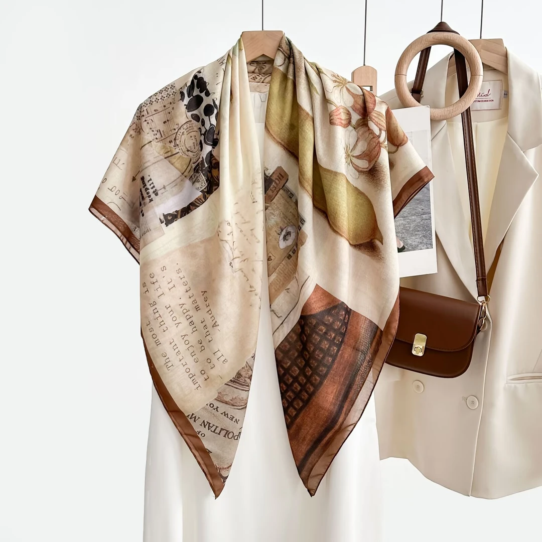 110*110方巾气质百搭时尚丝巾夏季优雅披肩【香浮茶烟】