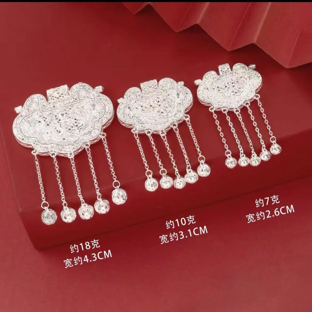 吊坠足银 足银999天子门生编织款吊坠男女纯银项链龙凤流苏平安锁