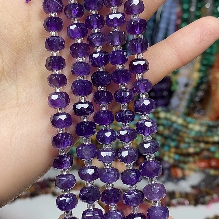 玛瑙/玉髓未镶嵌珠宝半成品天然紫水晶切面车轮卡7.5mm短条