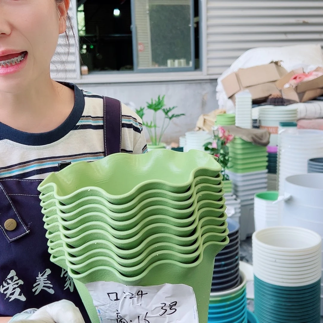 瑕疵荷叶盆3#果绿10个无托