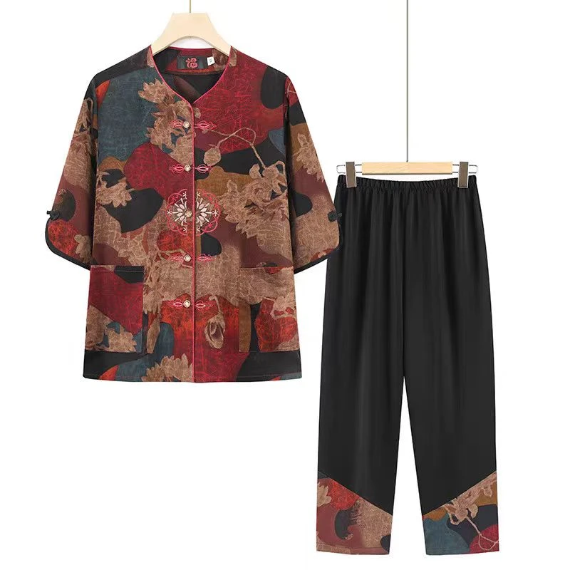 9413-妈妈装休闲舒适气质宽松中老年薄款套装【李亚】