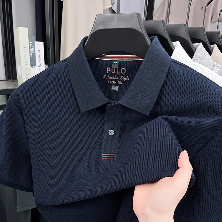 【100纯棉】男士POLO衫夏季新款透气棉短袖商务休闲纯色宽松上衣t恤