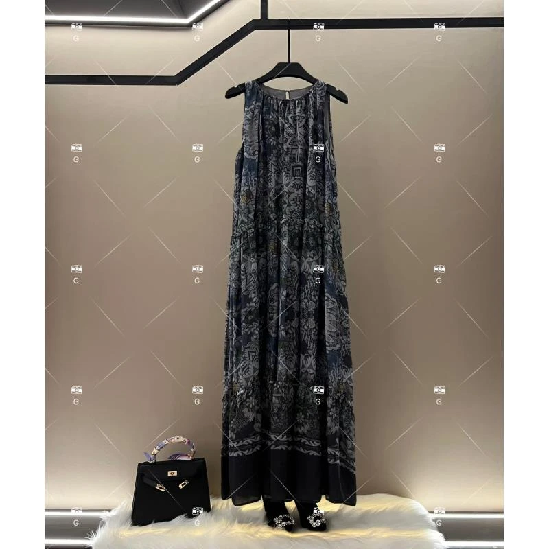 【L姐】夏季新款复古时尚百搭印花无袖连衣裙 H-670