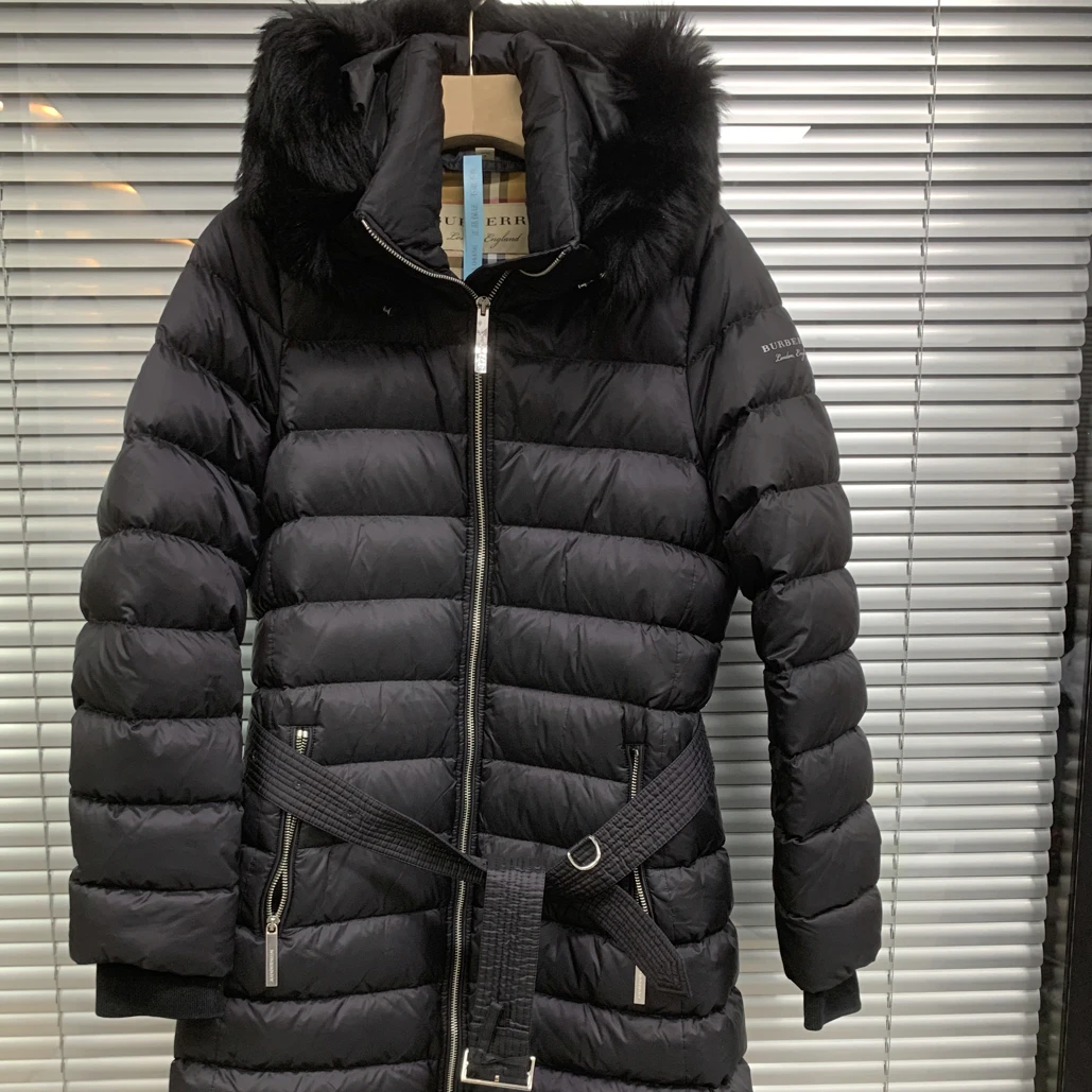 99新 BURBERRY/博柏利 黑色中长款羽绒服/M码/A04456
