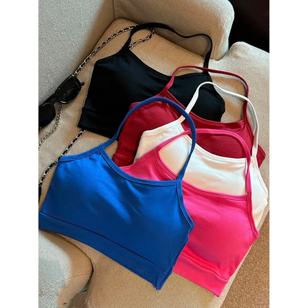 2025挂脖背心自带一体固定胸垫百搭显瘦挂脖内衣吊带打底美背