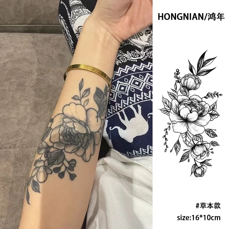 素花纹身贴草本半永久手臂防水防搓持久逼真辣妹刺青色不反光爆款