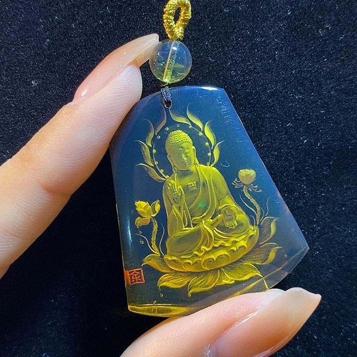 蓝珀未镶嵌珠宝奇石墨西哥蓝珀阿弥陀佛