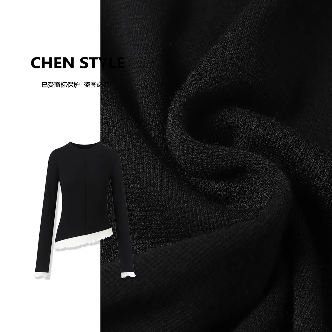 楚楚君~【芭蕾画家】Y20031春款法式花苞蕾丝拼接荷叶边显瘦上衣