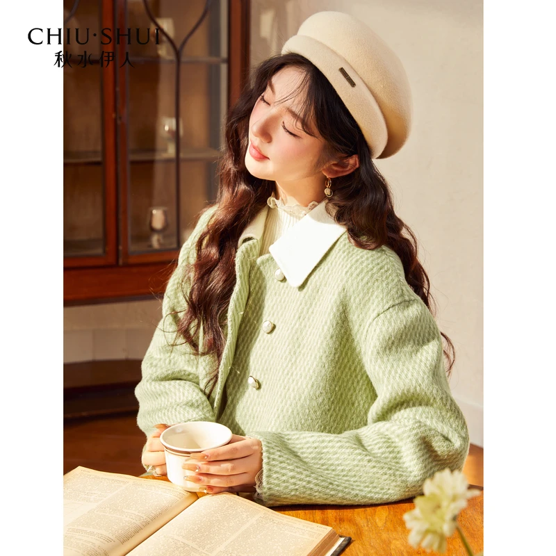 【直播】秋水伊人英伦格纹毛呢大衣长款优雅格622410D126681