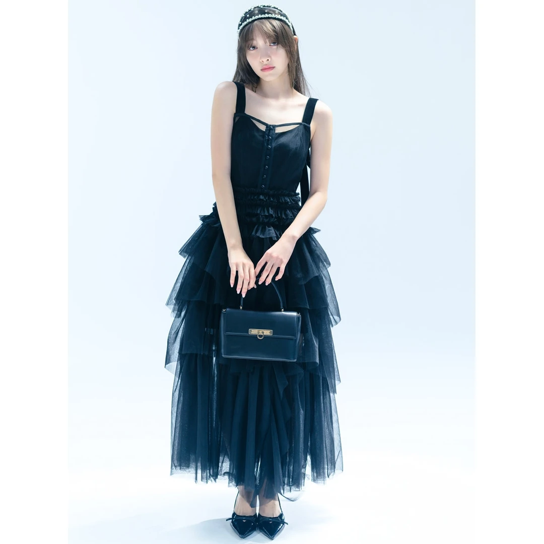 【MonTendre】秋冬新款 S 重磅薄纱分层设计长裙时尚百搭减龄连衣裙