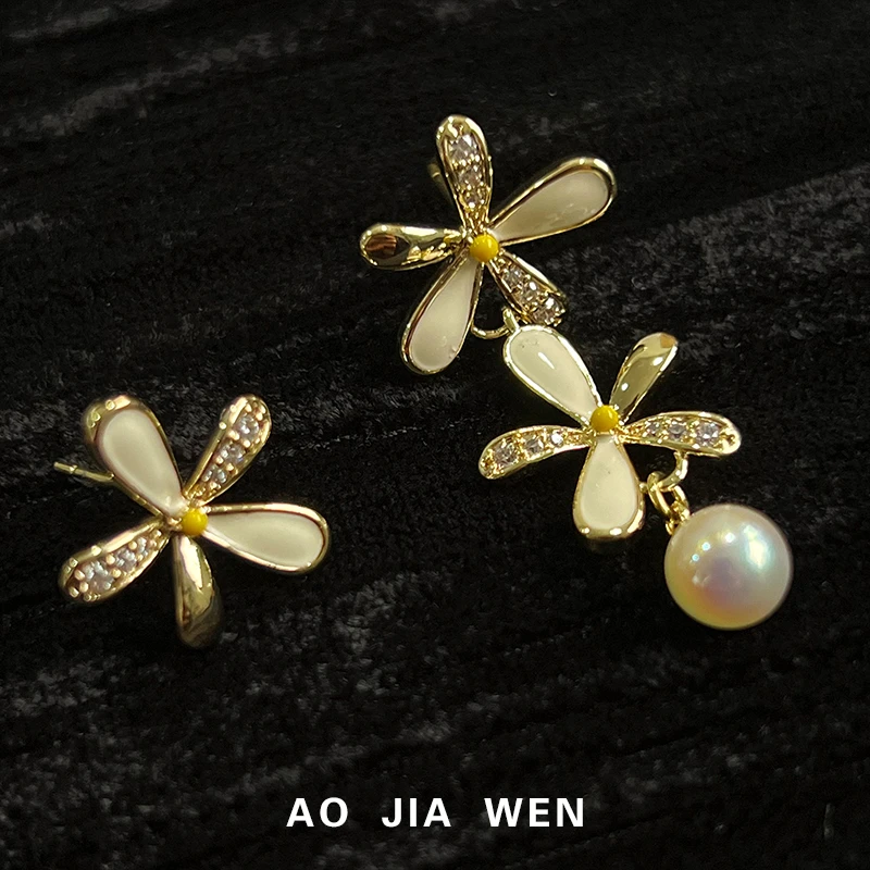 铜合金仿水晶耳饰 【佳文定制】AE12260X1耳钉花朵珍珠耳针