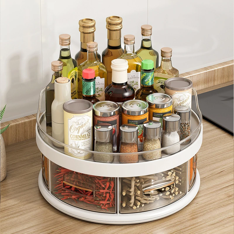 厨房旋转调料置物架台面一体多格佐料盒多功能油盐酱醋瓶收纳