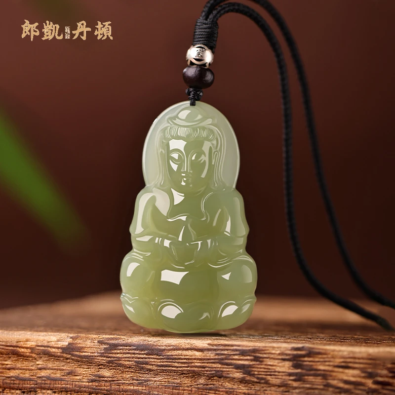 和田玉吊坠青玉观音单坠男士平安护身符玉石玉佩挂绳玉坠高档礼物