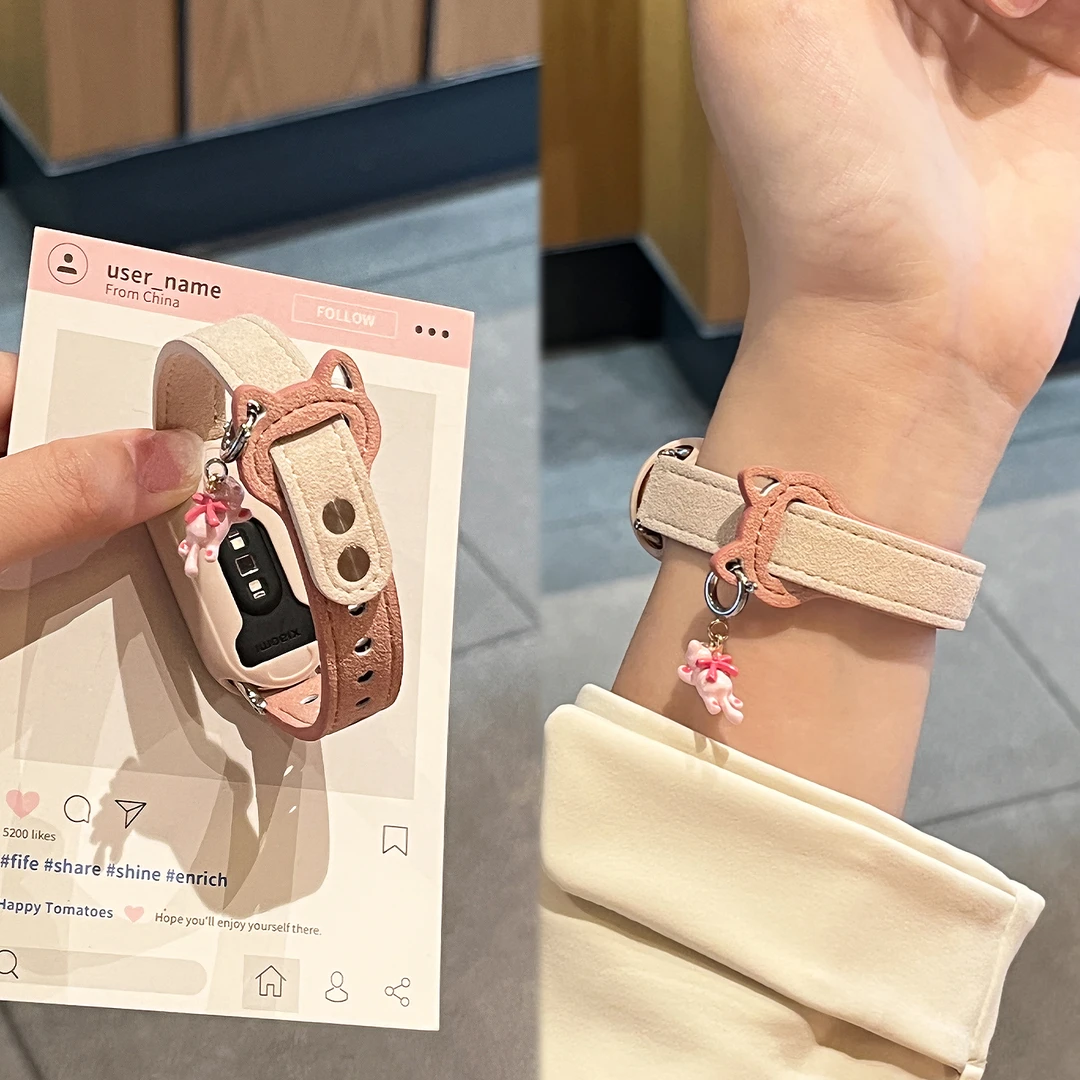 适用于小米手环9表带翻毛皮8NFC猫耳10陶瓷版7女款XL秋冬季腕带