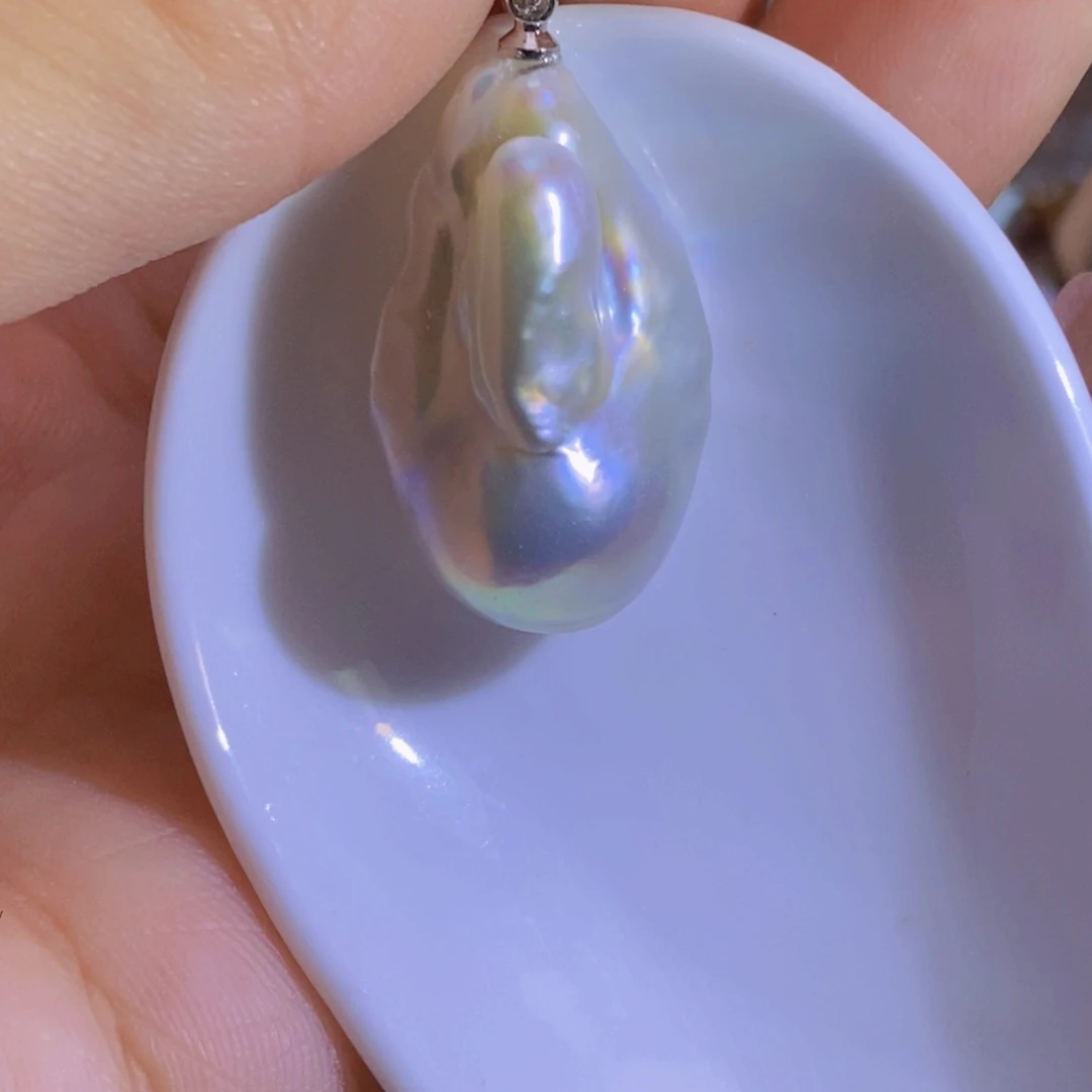 银S925镶嵌淡水珍珠天然淡水珍珠无染色无优化