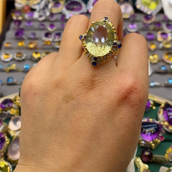 水晶戒指银S925镶嵌天然水晶戒指