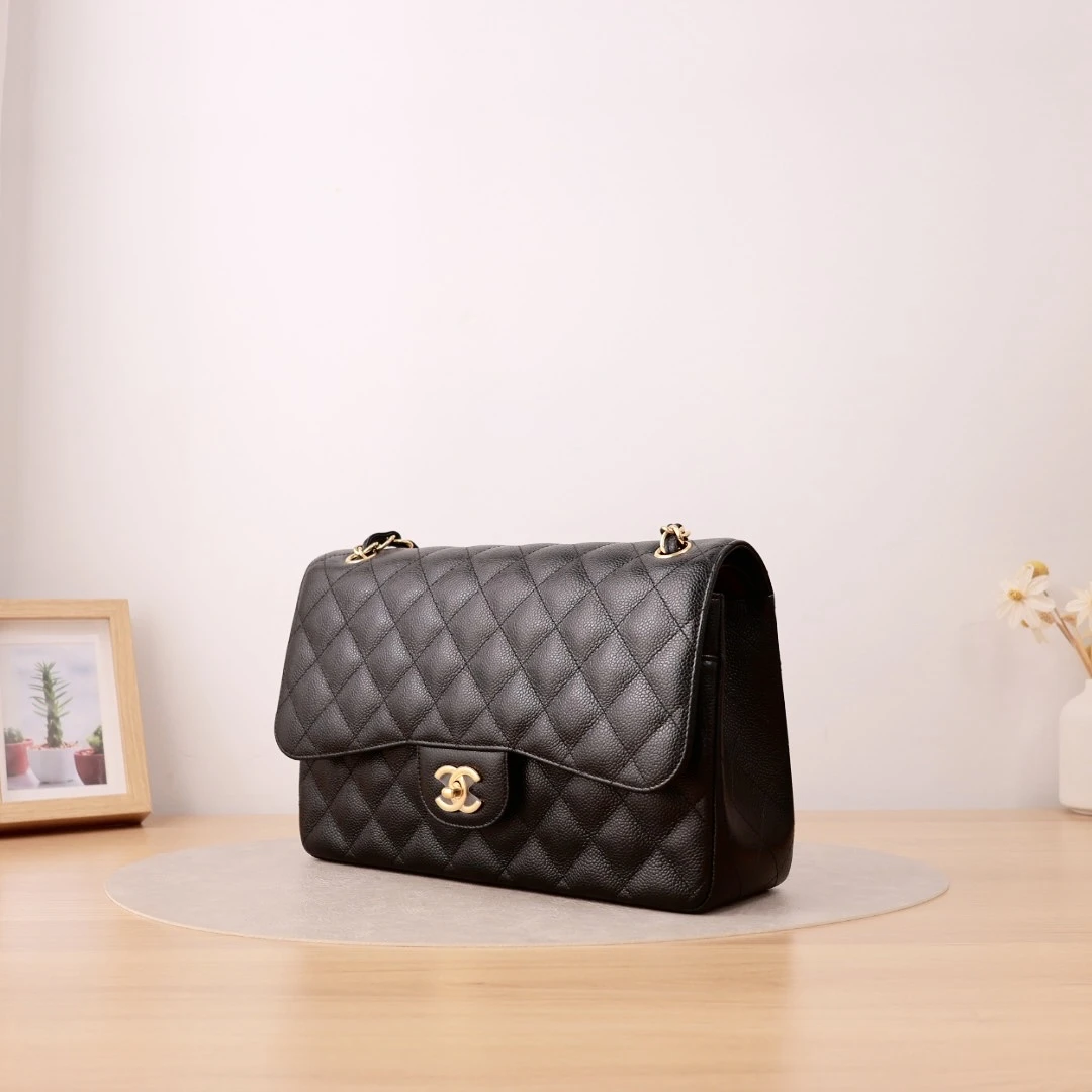 95新 Chanel/香奈儿 CF Jumbo黑金荔枝纹/单肩包/1216