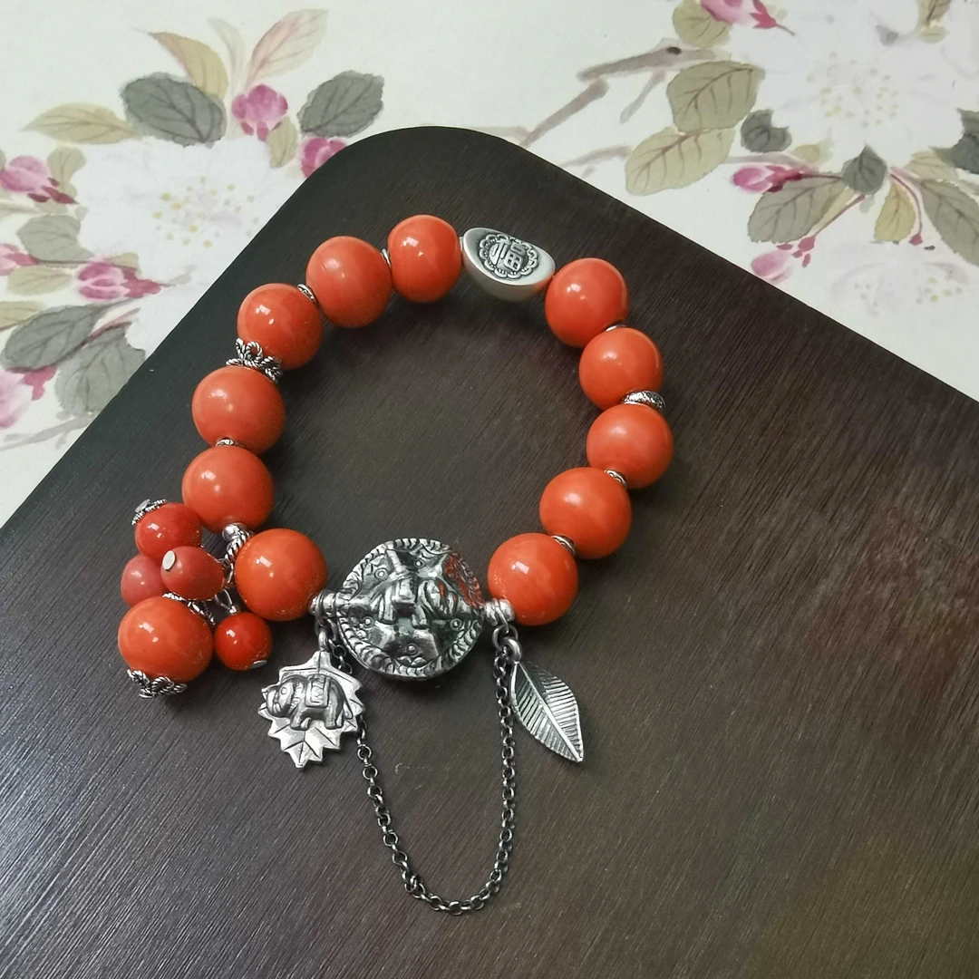 老琉璃孩儿面925银饰手串4121203