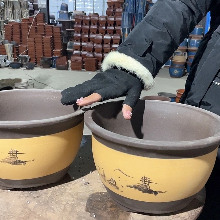 紫砂黄色25+25花盆花盆