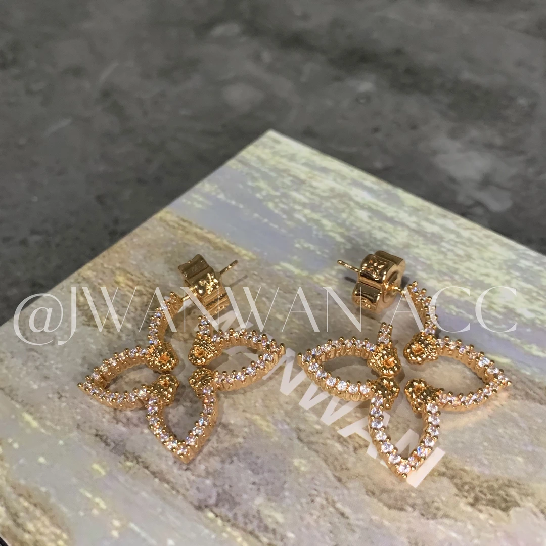 铜合金锆石耳饰 高定.设计师菱形花闪钻方形百搭耳钉01ED2832QX