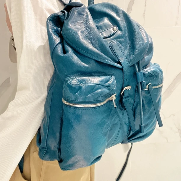 95新 Balenciaga/巴黎世家 【龙】20 0634 蓝色机车双肩包