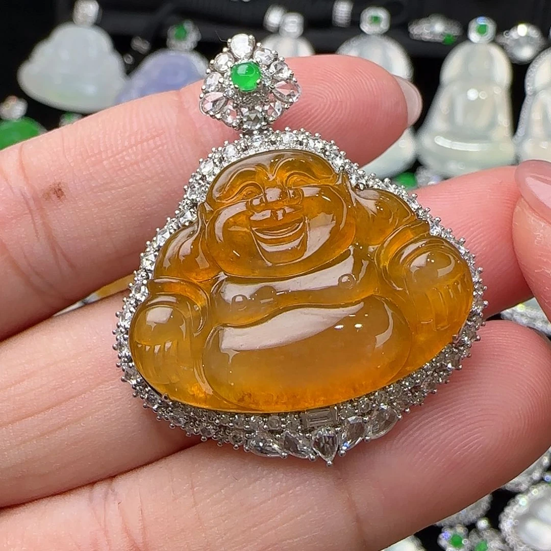 颈饰18K金镶嵌翡翠天然翡翠