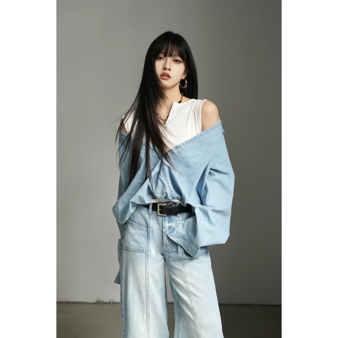 呆毛DM.FACTORY 【现货】春季新款假两件牛仔上衣DMX3492