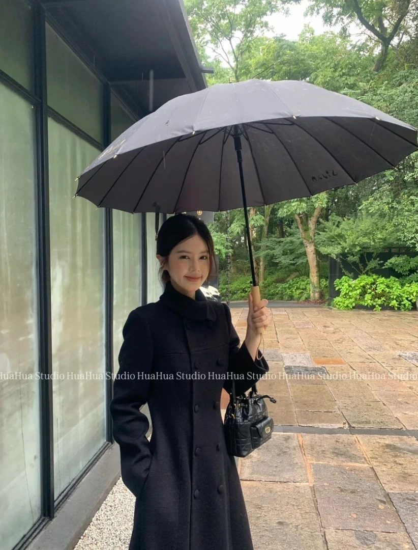 花花奥黛丽~韩版2025秋冬小翻领分割线双排扣小香设计感毛呢大衣