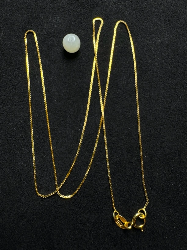 和田玉玉珠 搭配S925银项链 金色