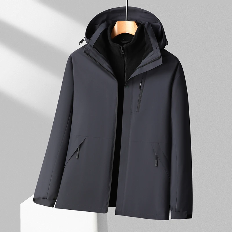 户外冲锋衣三合一可拆卸内胆男女防风防水秋冬纯色登山服外套