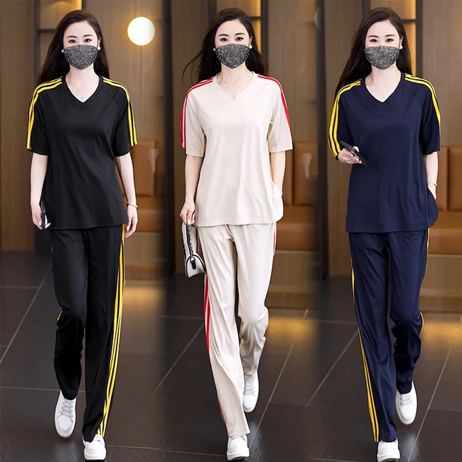大码潮牌休闲运动服套装女2025年夏季新款气质短袖时尚两件套女